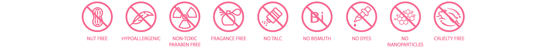 Singapore makeup nut free, hypoallerfenic, non toxi, paraben free, fragrance free, no talc, no bismuth, no dyes, no nanoparticles, no hormonal disruptors, cruelty free, don't damage the skin, no cakey makeup bugis junction, amkhub